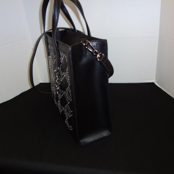 NWT-Karl Lagerfeld Black Handbag with Silver MK Studs on Front of Bag - Picture 4 of 5